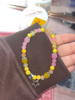 Pink & Yellow Beaded Star Charm Bracelet #pinklemonade⭐️